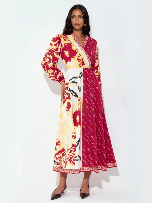 MSN Collection Gedrukte Maxi Jurk met Ceintuur Veelkleurig