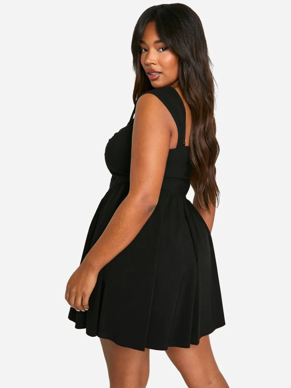 boohoo Dames Plus Geweven Stretch Corset Detail Korte Mouwen Zwevende Mini-Jurk zwart, foto 2