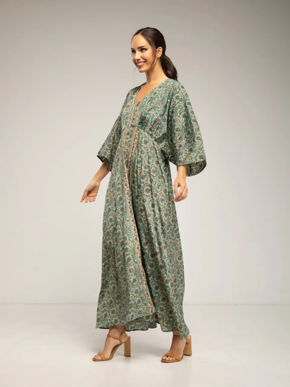 Tantra Maxi-jurk met print, V-hals en elastische taille groen, foto 2