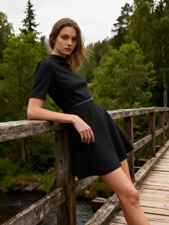 Trendyol TRENDYOLMİLLA Dames Zwart Effen Kort / Mini Driekwart mouw Casual Skater Jurken, foto 2