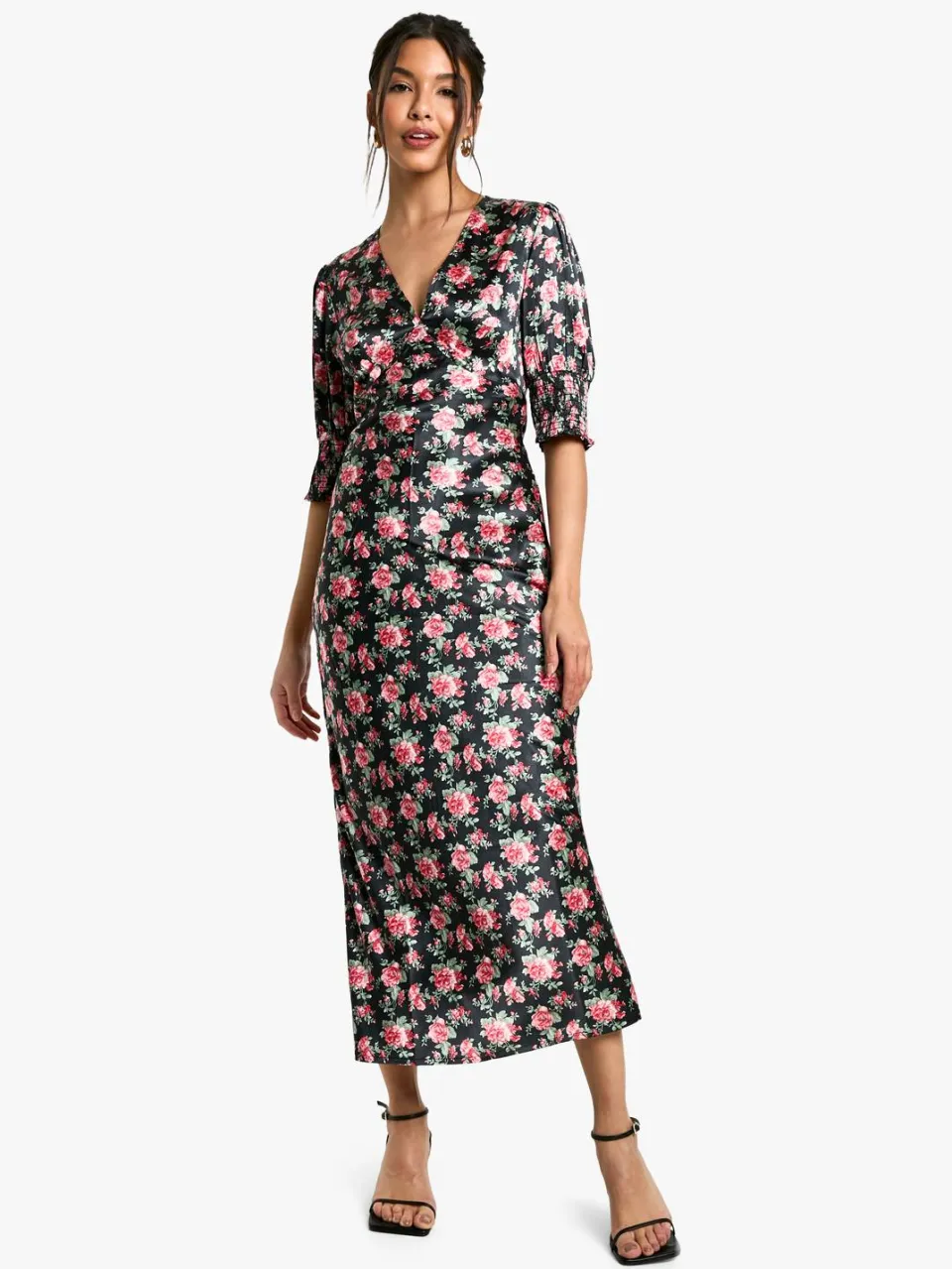 boohoo Dames Florale Midaxi Thee-jurk zwart, foto 2