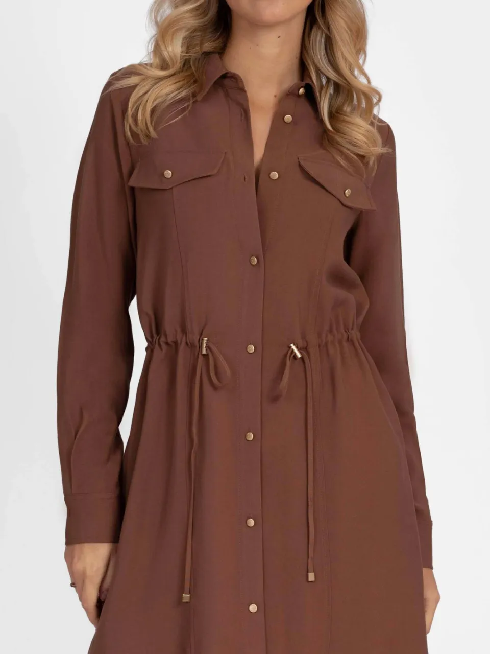 Nikkie viscose korte blousejurk - bruin