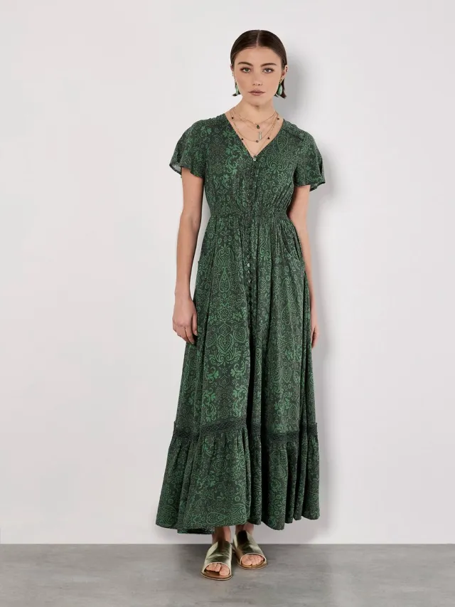 Apricot Maxi-jurk met paisleyprint Groen