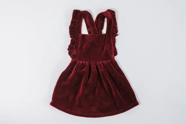 MIJS EN MERLIJN MXM Baby Jurk- Bordeaux- Velours- Dungaree- Roesels- verstelbare- Drukknoopjes