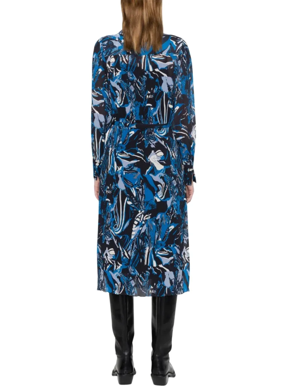 Boss Daplisa geplooide midi-shirtjurk voor dames (Blauw/Zwart) Zwart/Blauw