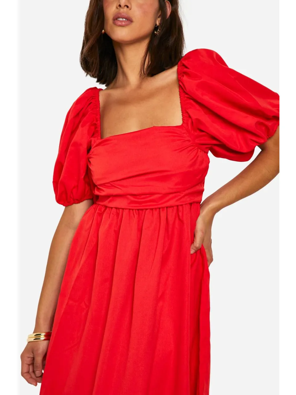 boohoo Dames Volume Puff Sleeve Midaxi Jurk rood, foto 3