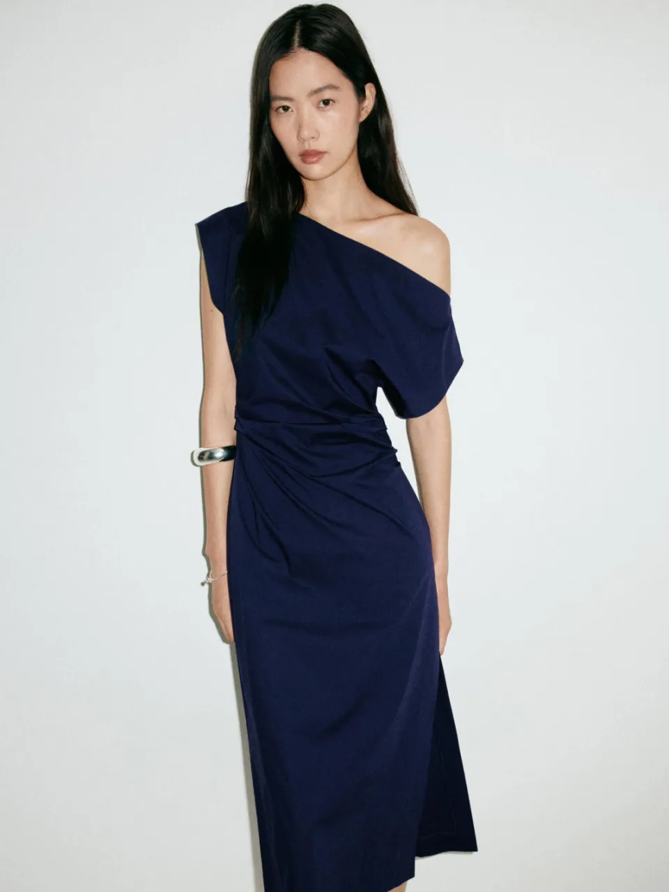 Mango off shoulder midi jurk - donkerblauw, foto 3