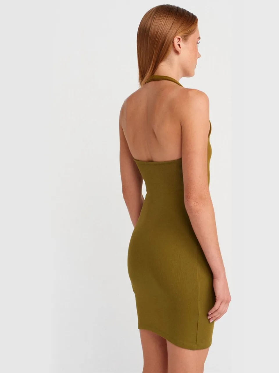 Dilvin Geribbelde Bodycon Mini-jurk olijfgroen, foto 2