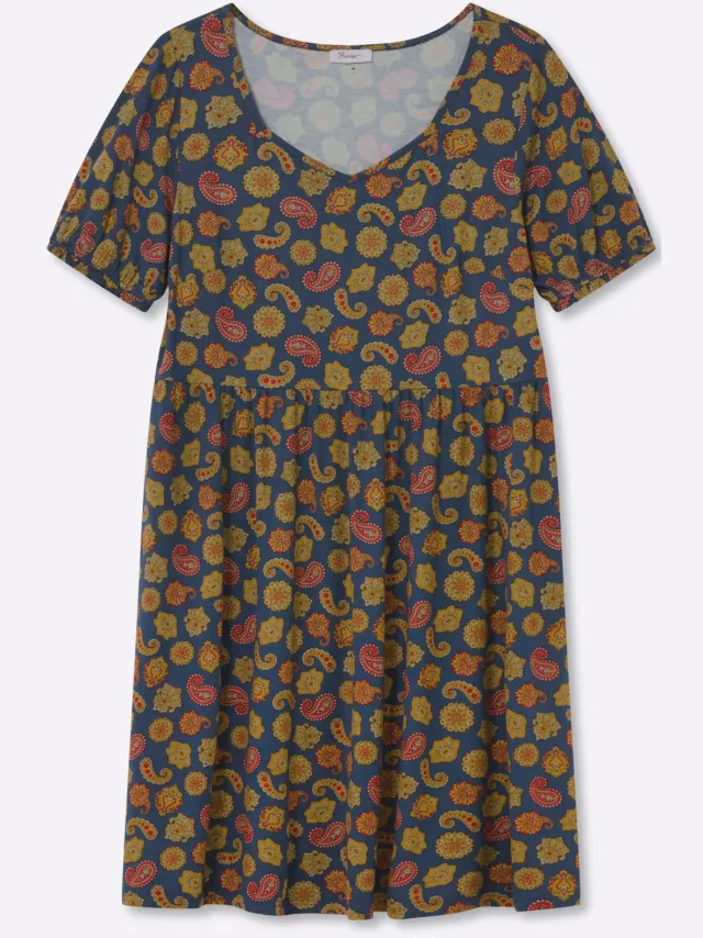 Jersey jurk diepblauw/oceaan bedrukt, foto 2