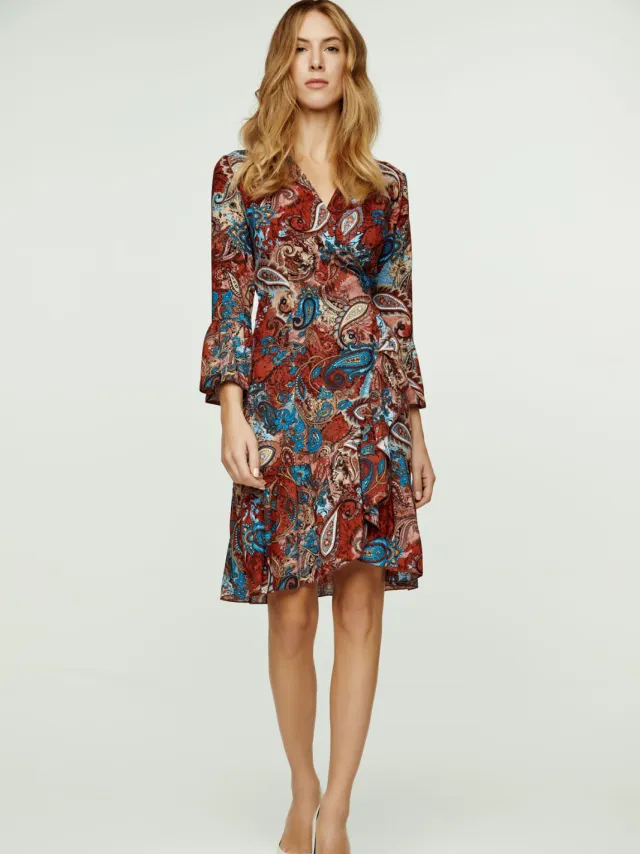 Conquista Paisleyprint viscose wikkeljurk met klokmouwen Veelkleurig