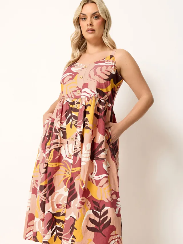 Yours Oranje Linnen Midijurk Met Tropische Print Orange