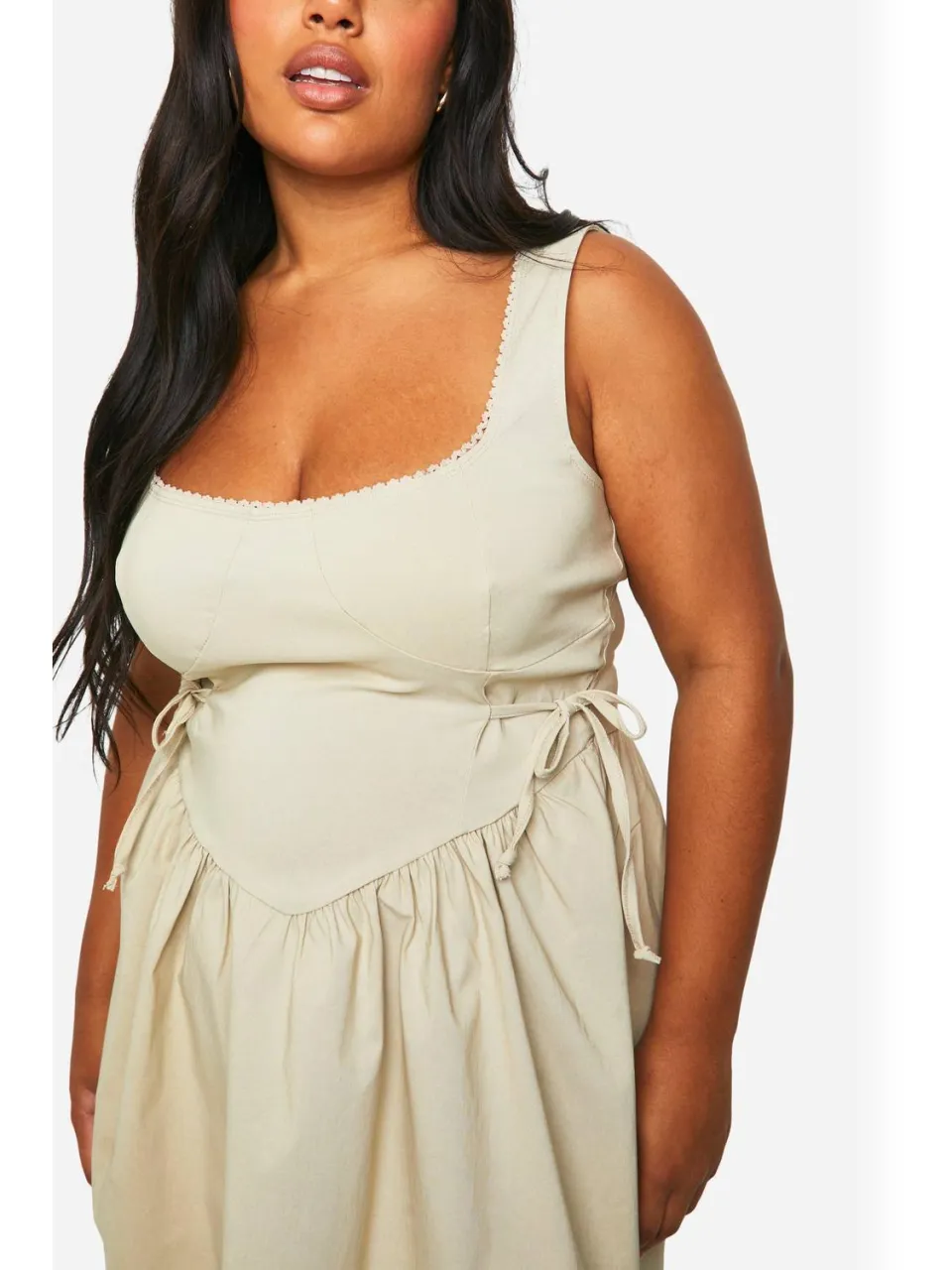boohoo Dames Plus Bengaline Tie Detail Skater Jurk steen, foto 4