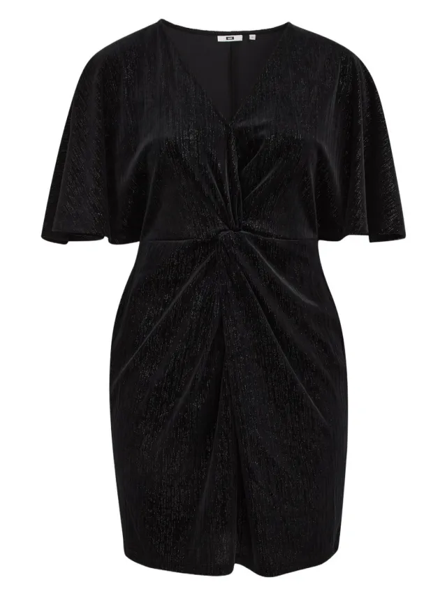 WE Fashion Curve Plus Size fluwelen korte jurk met glitters - zwart
