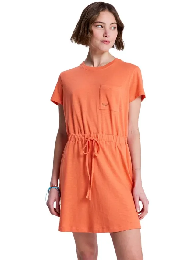 Roxy Sunny Expedition Solid Korte Mouw Jurk Oranje M Vrouw