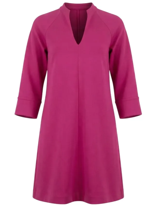 Senso jurk fuchsia met V-hals en driekwartmouwen voor dames - L (40)