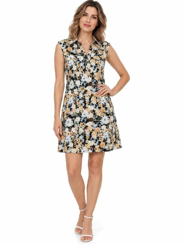 Imily Bela Dames Mini Blousejurk met Bloemenprint, Kraag en Knopen Zwart