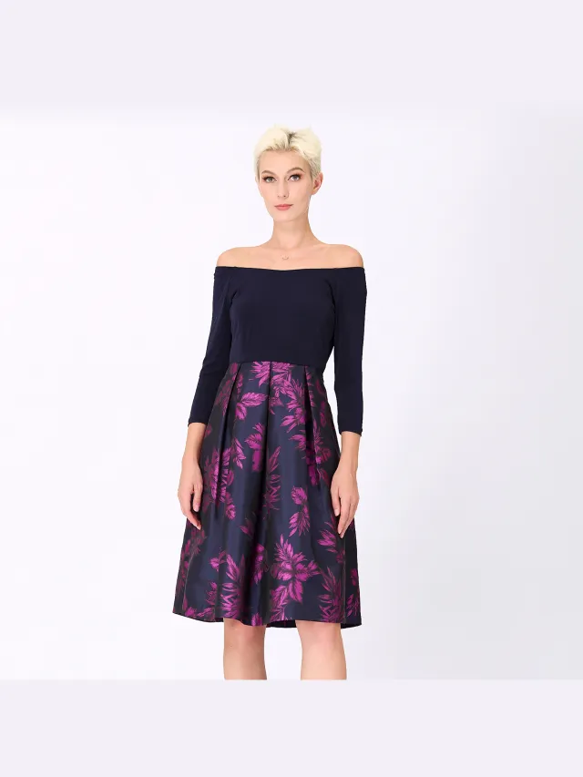 Smart & Joy Bi-materiële kleding met bloemenbrokaat Blauw
