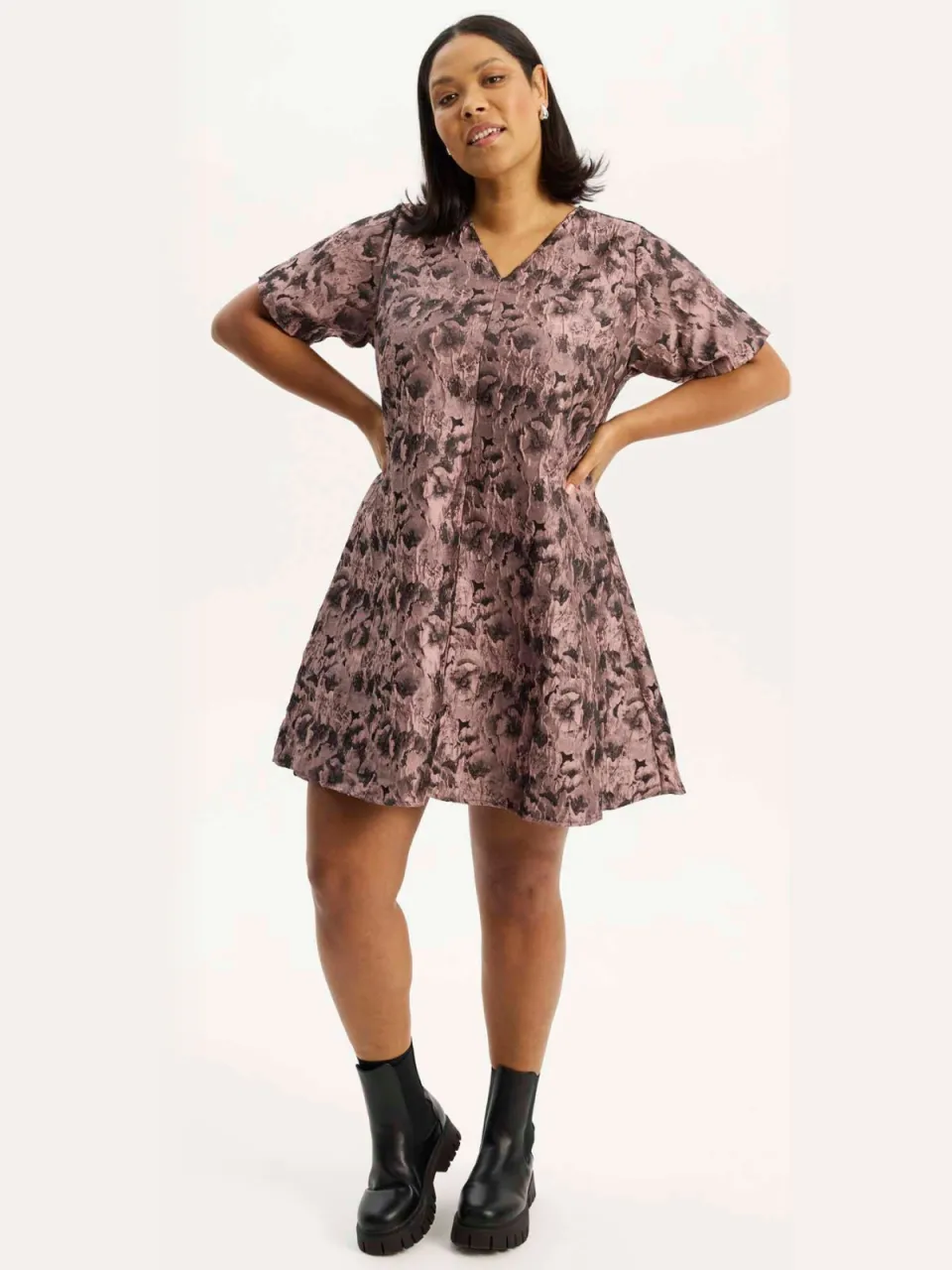 Anyday Plus Size gebloemde A-lijn jurk - roze, foto 3