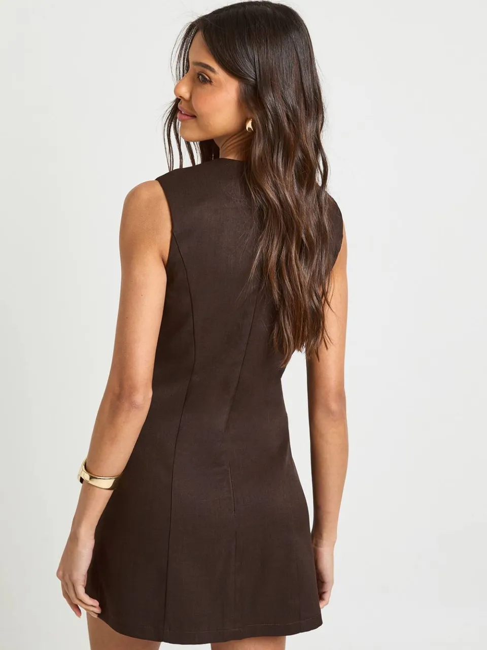 boohoo Dames Getailleerde A-lijn Mini Jurk chocoladebruin, foto 3