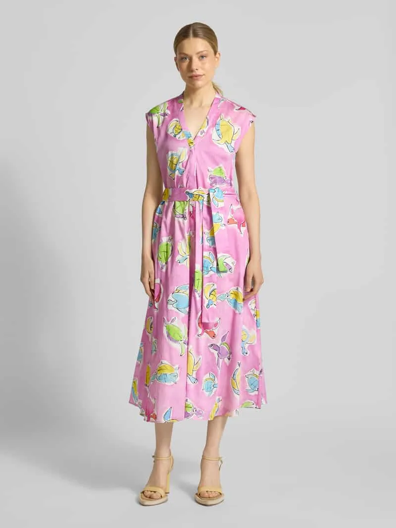 Milano Italy Midi-jurk met V-hals en bindceintuur Felroze
