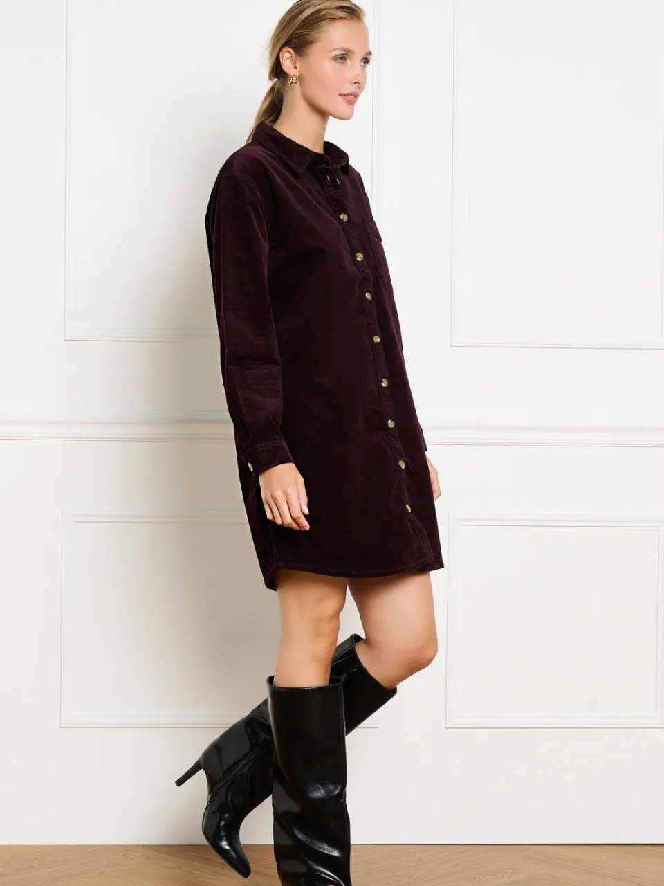 LOLALIZA corduroy korte blousejurk - aubergine, foto 3