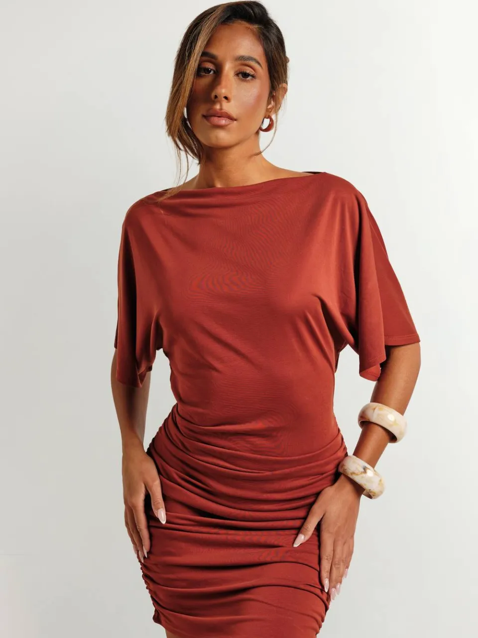 boohoo Dames Modal Superzachte Geplooide Mini-jurk Met Relaxte Pasvorm mokka, foto 3