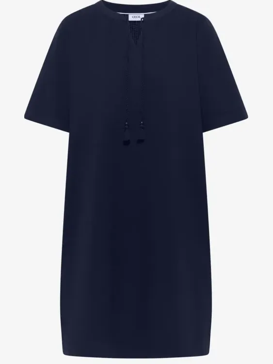 cecil Knielange jurk in seersucker kwaliteit blauw, foto 2