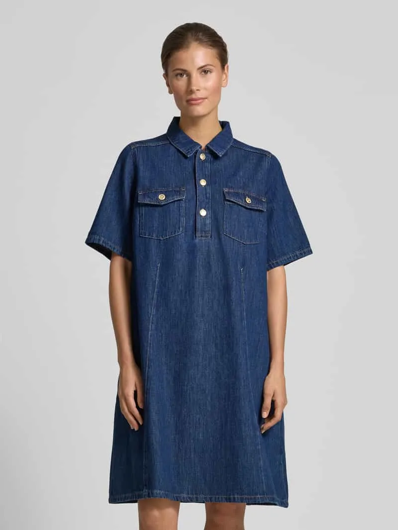 Mos Mosh Knie-lange denimjurk met borstzakken model 'Biba East' Donkerblauw