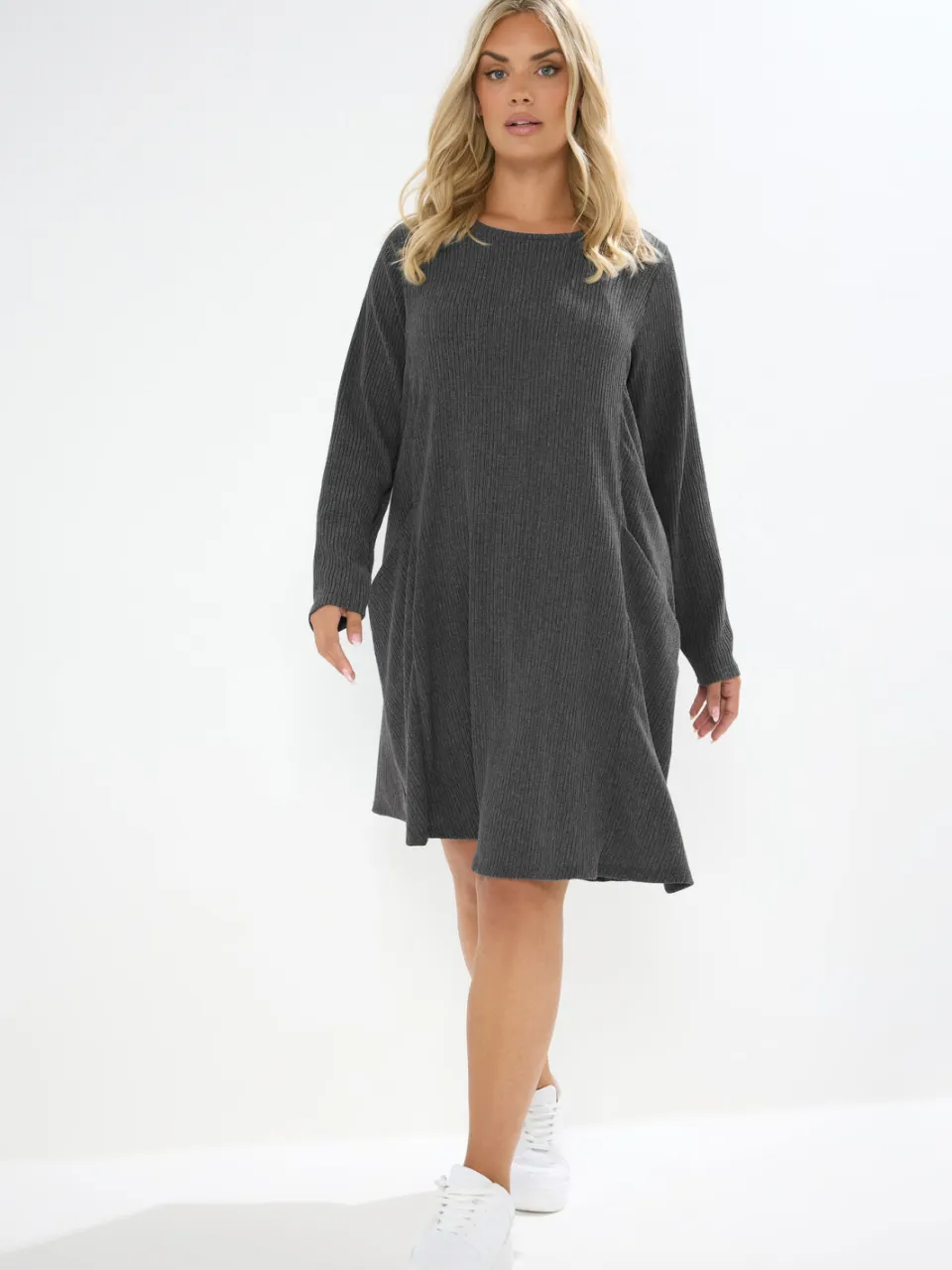 Yours Charcoal Grey Textured Pocket Dress-60, foto 2