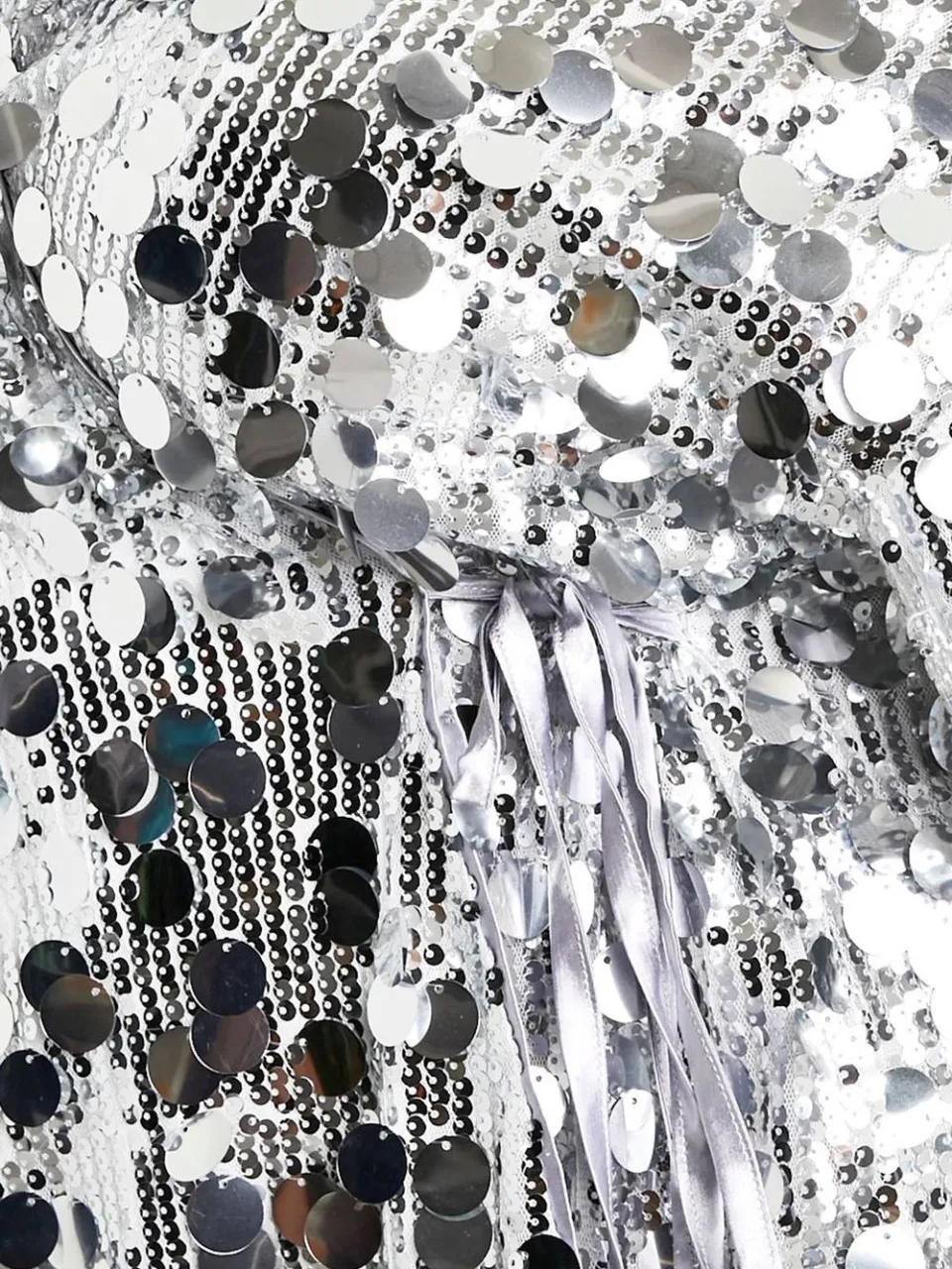 boohoo Dames Plus Disc Pailletten Wikkeljurk met Uitlopende Mouwen zilver, foto 5