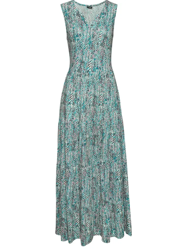 Maxi-jurk turquoise/roze/crème bedrukt