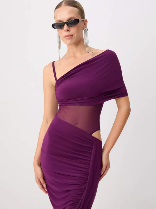 Trendyol TRENDYOLMİLLA Dames Paars Effen Maxi Mouwloos Recht Avond & Gala Jurk Rood
