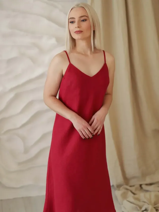 Amber Linen dames vegan Jurk Sperlonga Rood