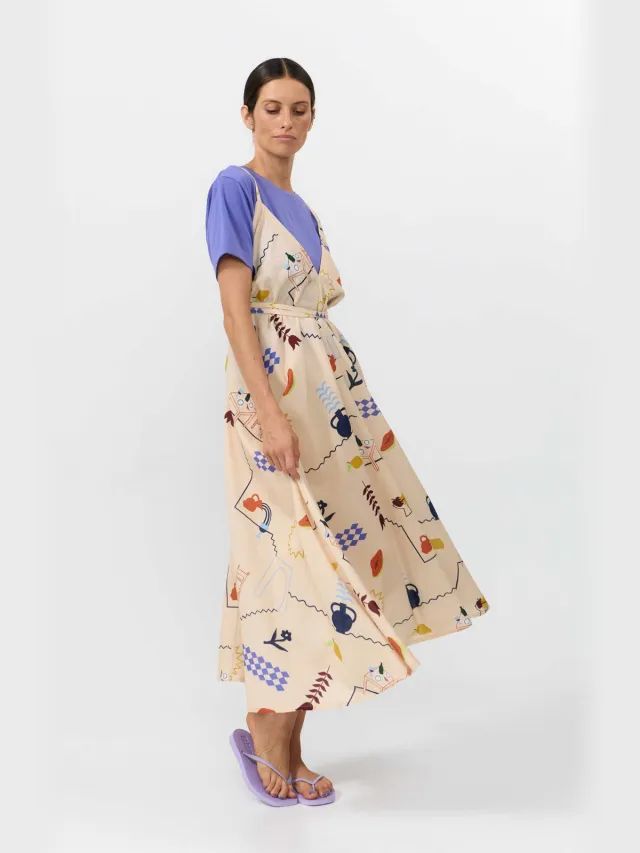 SUITE13LAB dames vegan Midi Jurk Multiposition Holiday Print Beige