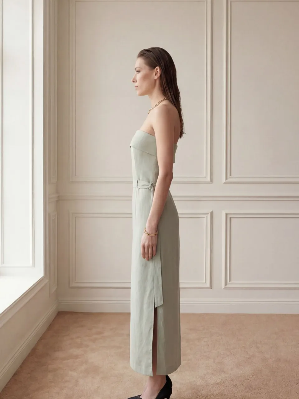 MyFashion Strapless Maxi-jurk met Ceintuur saliegroen, foto 2