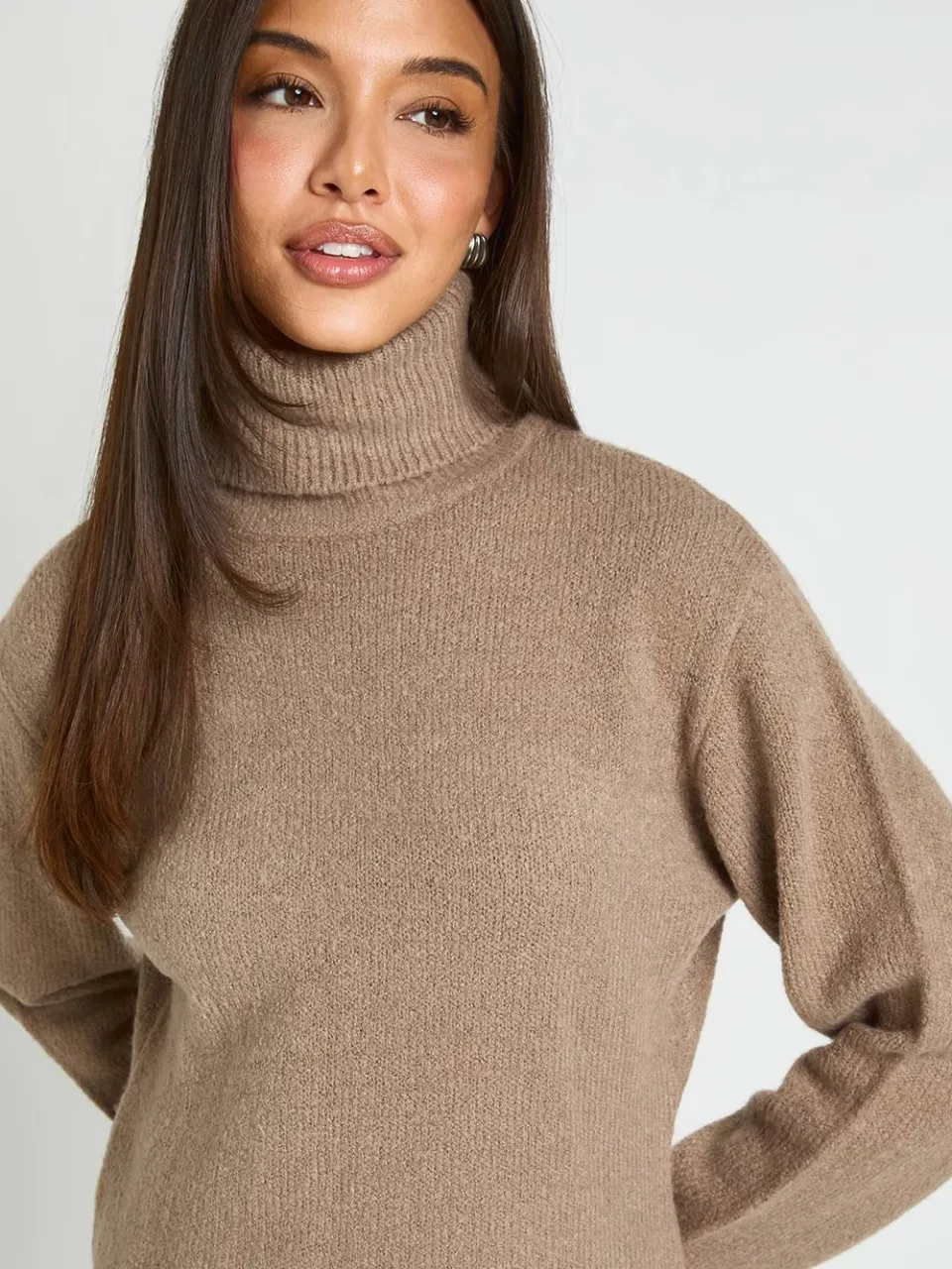 boohoo Dames Coltrui Chunky Gebreide Mini Jurk taupe, foto 4