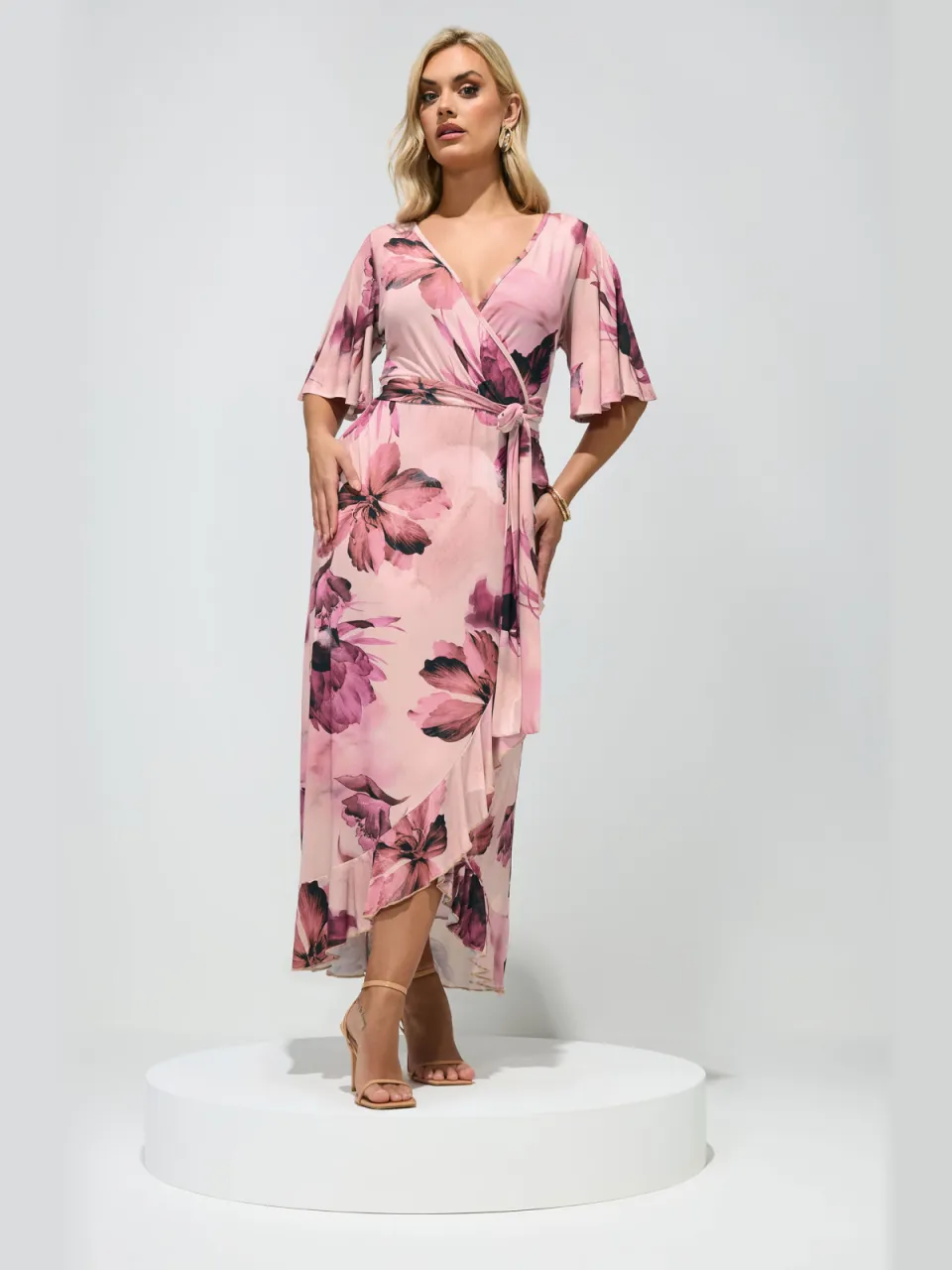 Yours London Roze Wikkeljurk Met Bloemenprint Pink