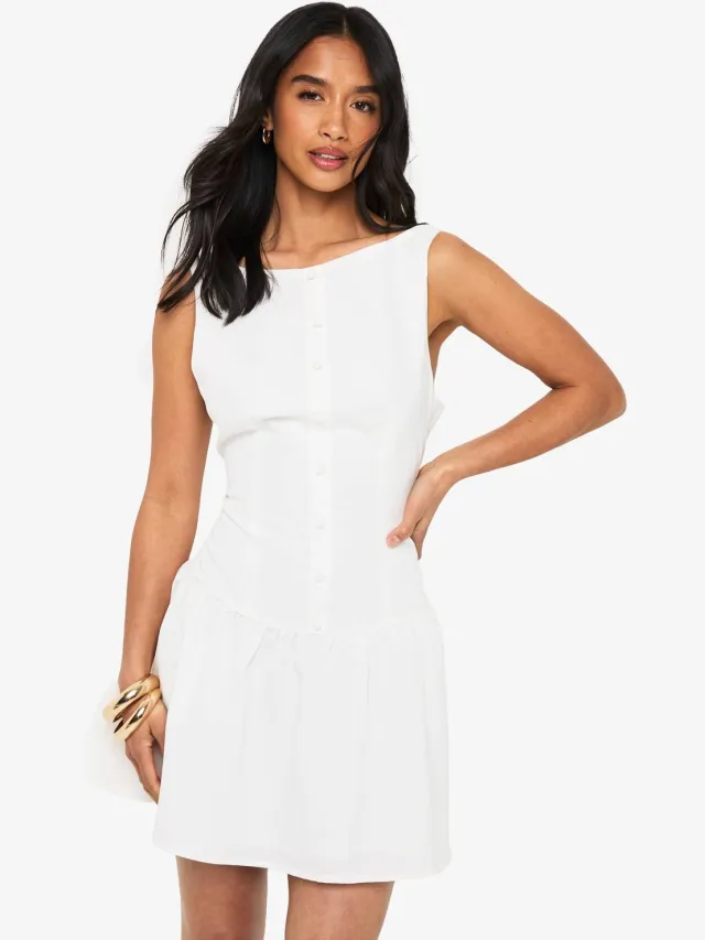 boohoo Dames Petite Drop Taille Shift Mini-jurk Wit