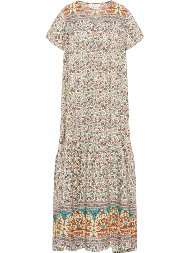 Usha Zomerjurkje met bloemenprint Dames Wol Wit Veelkleurig, foto 2