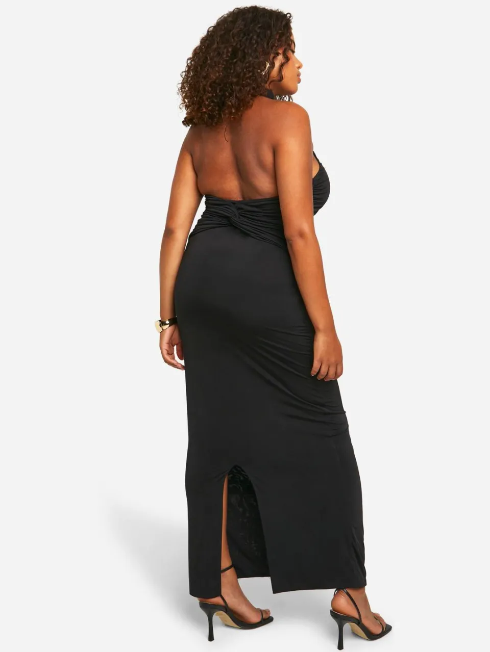 boohoo Dames Plus Double Slinky Twist Back Detail Maxi Jurk zwart, foto 2