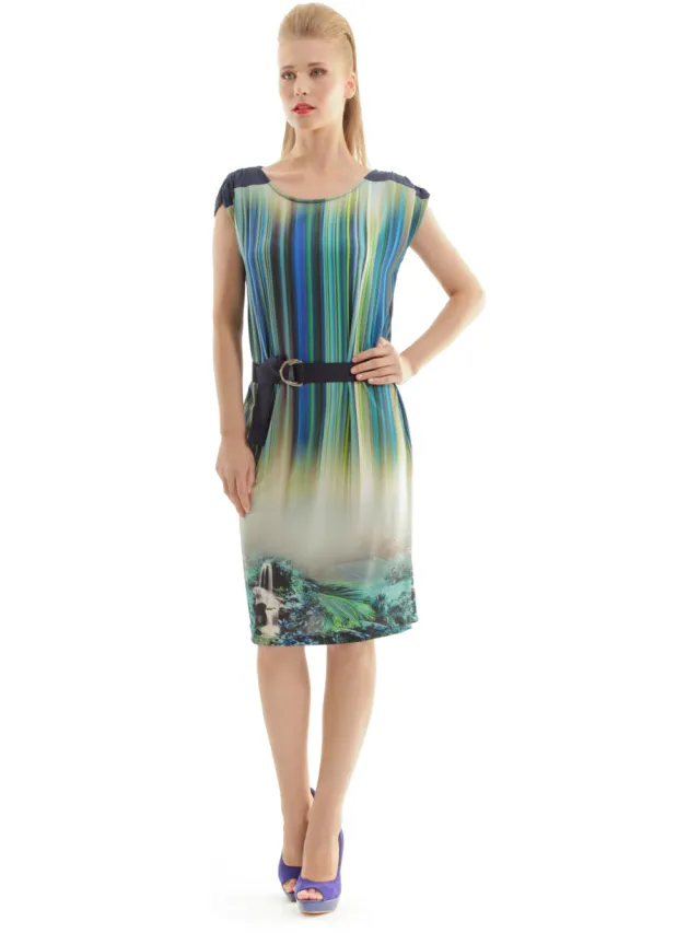 Conquista Jurk met kapmouwtjesprint Marineblauw