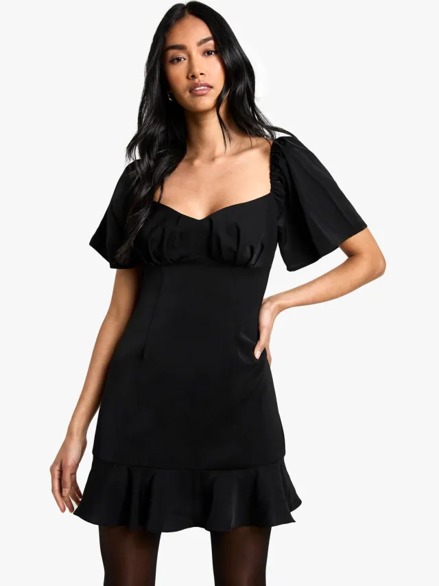 boohoo Dames Mini jurk met ruches aan de zoom Zwart