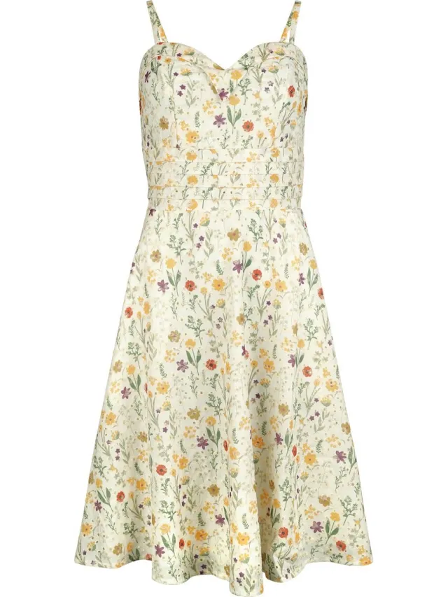 Voodoo Vixen Summer Flowers Emb Flare Dames Midi-jurk - meerkleurig multicolor