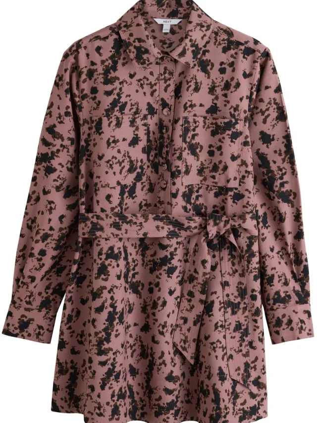 Next Dames - Overhemdjurk met gestrikte taille en lange mouwen - Roze Pink Print