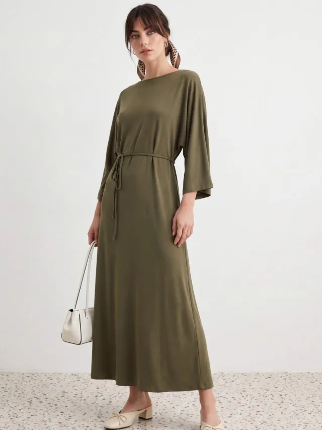 Trendyol Modest Dames Kaki Effen Maxi Lang A-lijn Modest Jurken