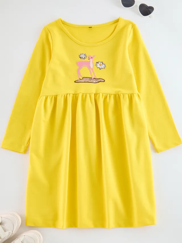Turkishsouq TRENDYOLKIDS Meisjes Geel Grafisch Kort / Mini Lang Casual Recht Jurken