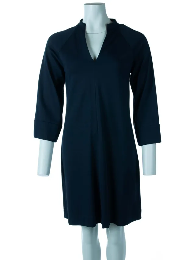 Senso jurk donkerblauw met V-hals en driekwartmouwen voor dames - M (38)