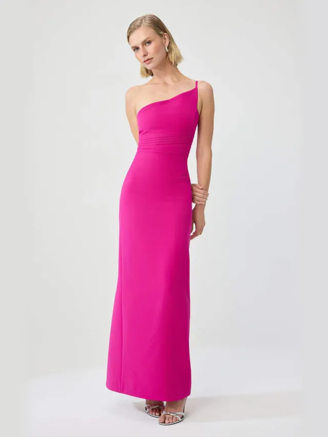 Trendyol TRENDYOLMİLLA Dames Roze Effen Maxi Mouwloos Diploma-uitreiking / Gala A-lijn Avond & Gala Jurk Fuchsia