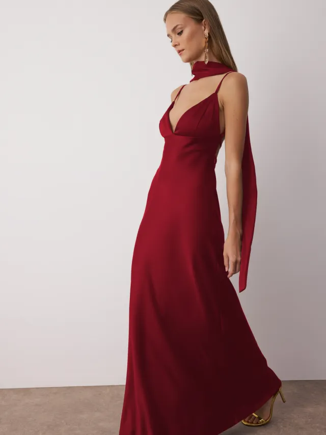 Trendyol TRENDYOLMİLLA Dames Rood Effen Maxi Mouwloos Stijlvol/Avond A-lijn Jurken