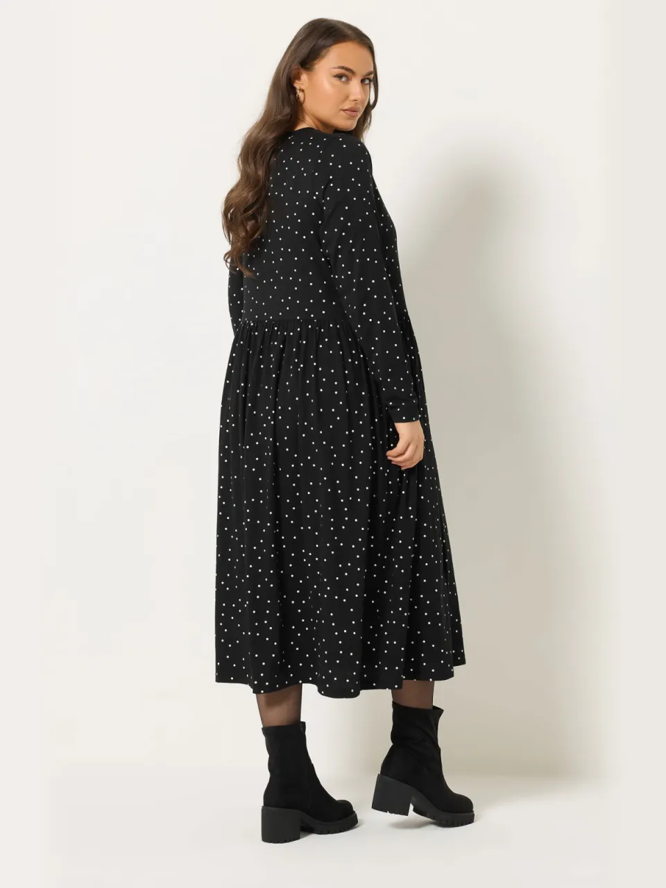Yours Zwarte Polka Dot Peplum Maxijurk, foto 3